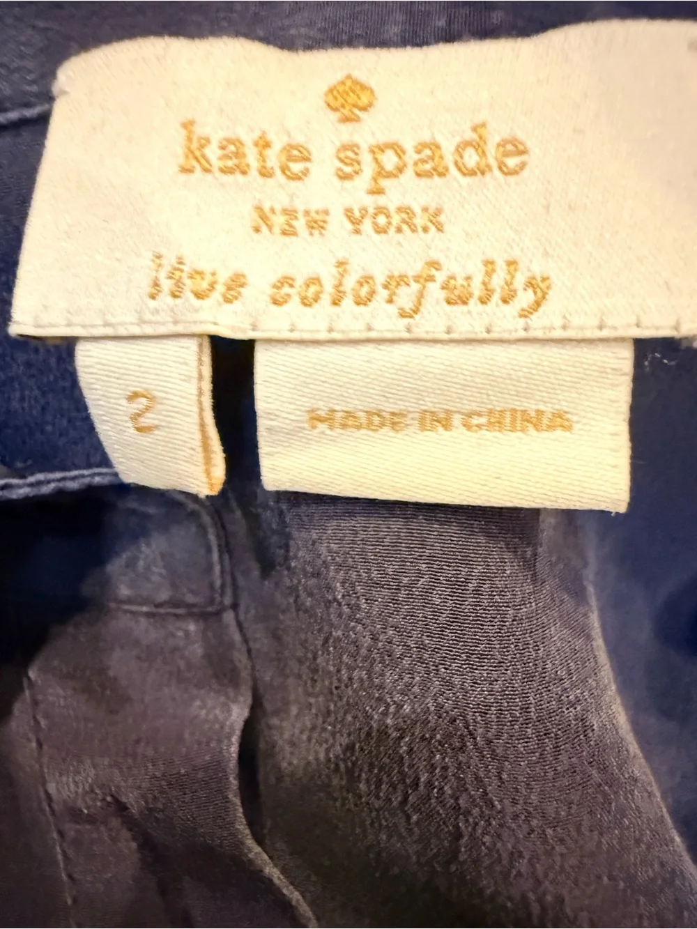 Kate Spade New York 100% Silk Navy Button Up Blouse Size 2 Long Sleeve Dual Pock